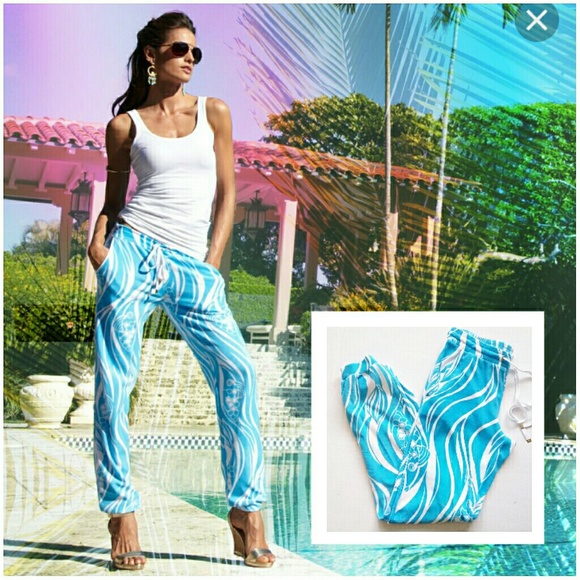 Lilly Pulitzer Pants - Lilly Pulitzer Mimosa Plush Aqua Blue Joggers NWOT